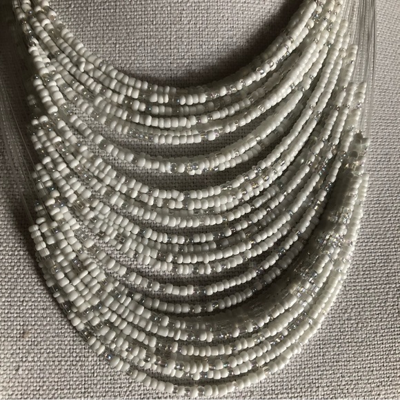 Fashion Accessory White & Iridescent Bead Necklace and Earring Set - Picture 3 of 9